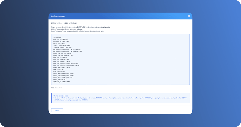 Connect data to Google BigQuery