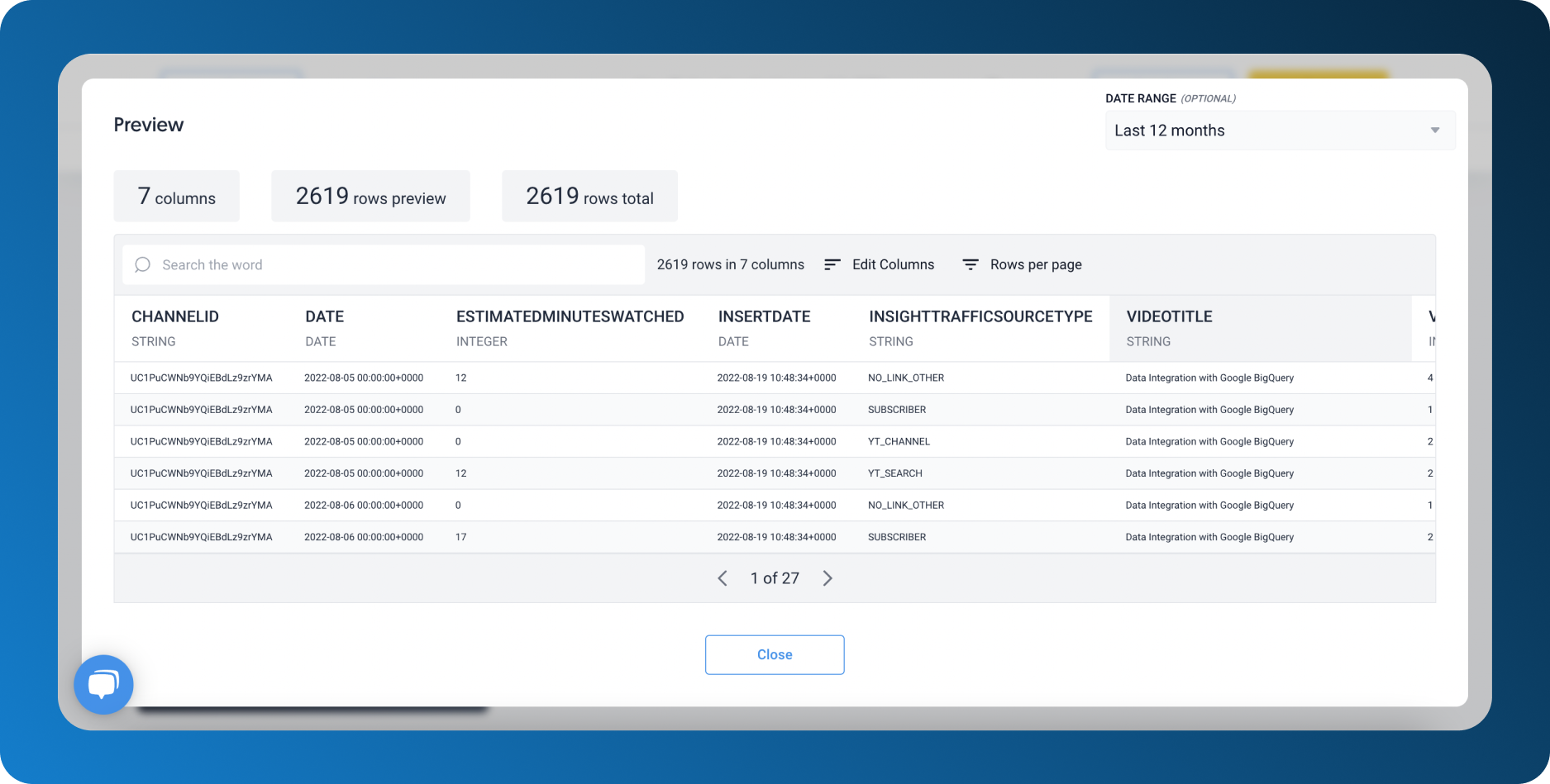 Preview your table in Dataddo