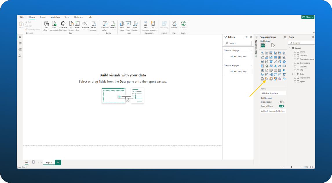 Click the card visual in Power BI