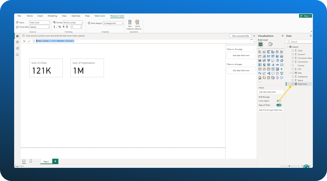 Total Clicks measure added to the dataset