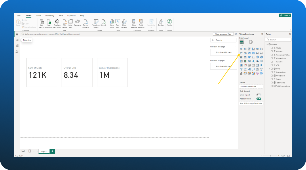 Line chart visual in Power BI dashboard