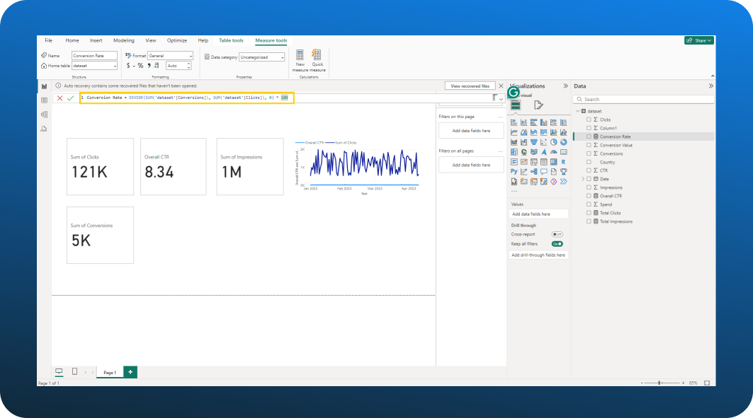 Creating a conversion rate measure in the dashboard