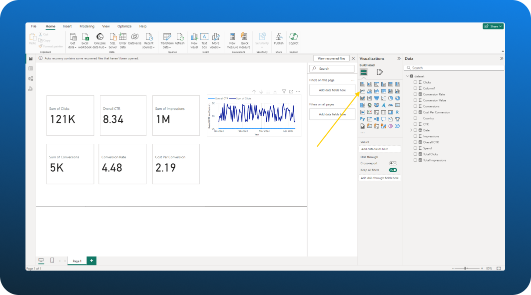 Selecting a line chart visual in Power BI