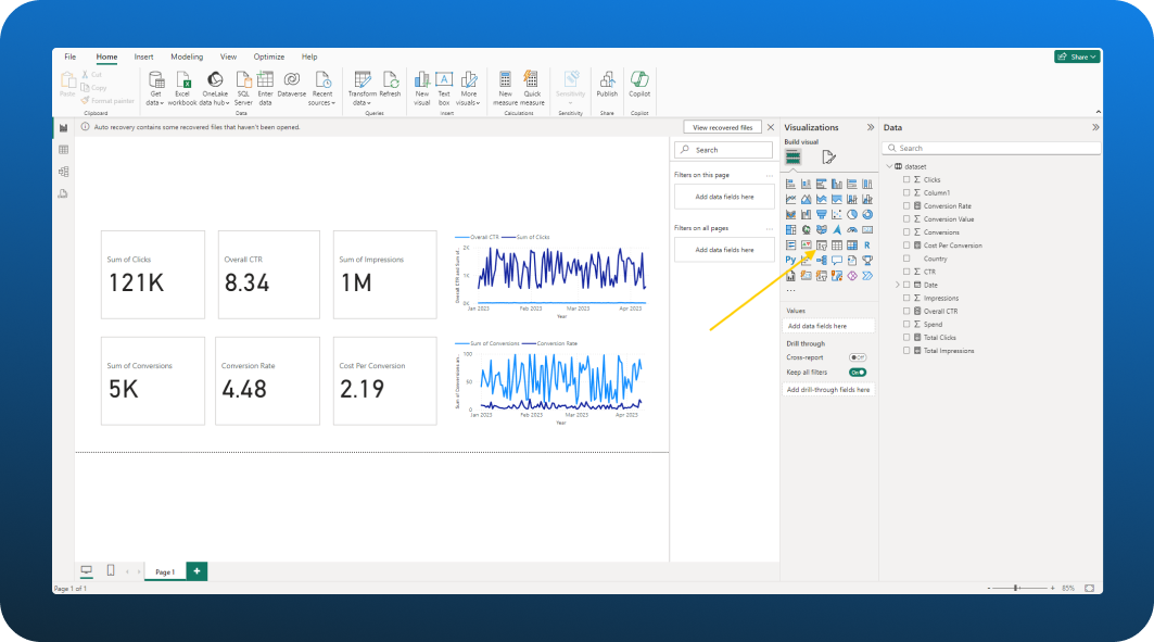 Selecting the slicer visual in the dashboard