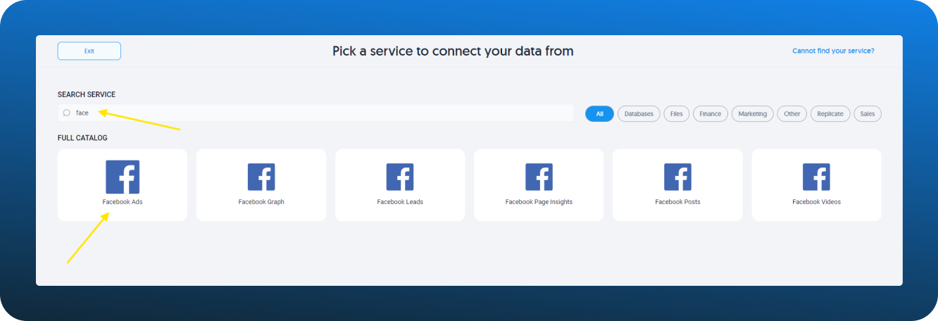 Creating a Facebook Ads source in Dataddo step 2