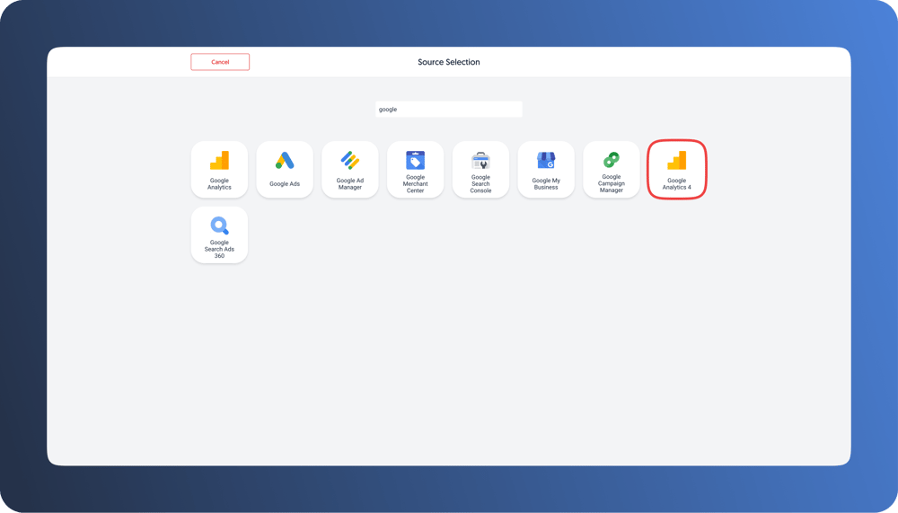 Select Google Analytics 4 from Dataddo's list of sources