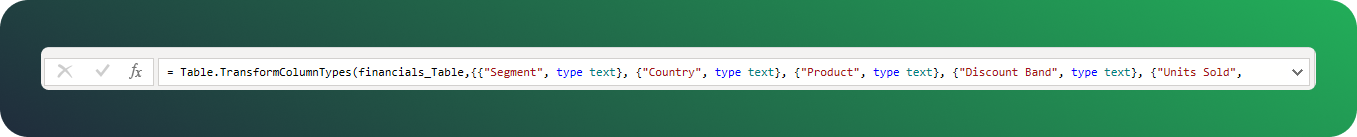 M code in Power BI formula bar