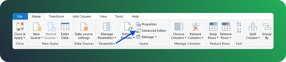 View M code in Power BI's Advanced Editor window