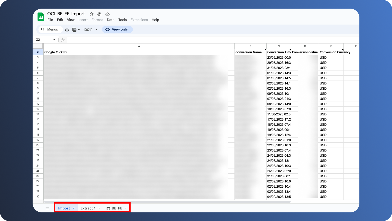 Offline conversion imports using Google Sheets